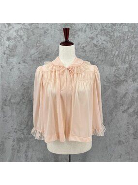 Van Raalte Vintage Pink 3/4 Sleeve Lace Trim Bed Jacket Coquette
